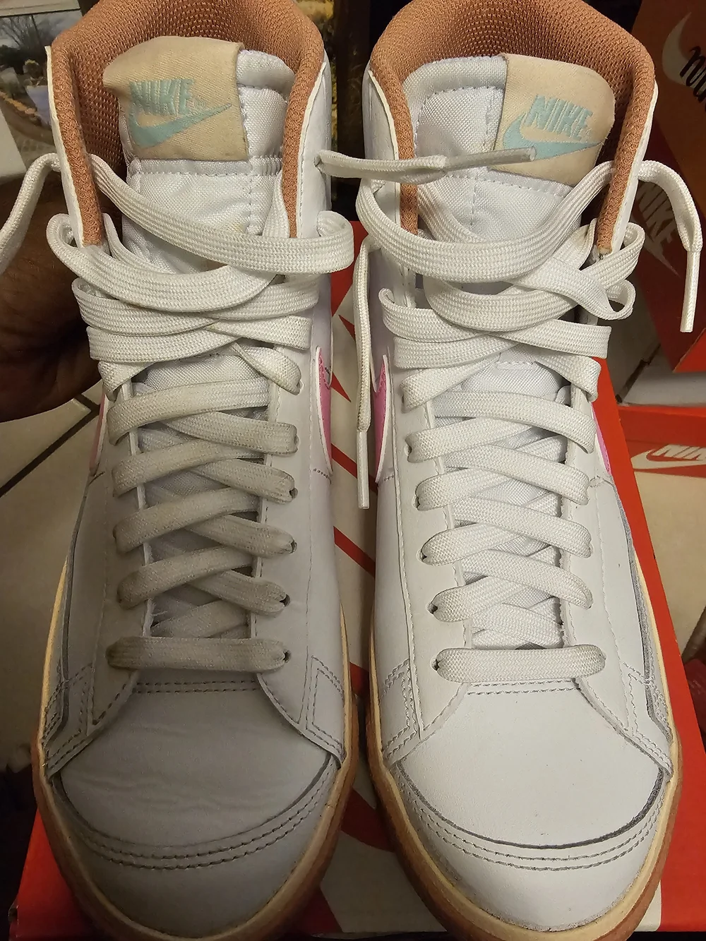Nike High Top Sneakers in White with Pink & Tan Accents